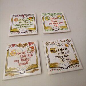 Vintage Ceramic Trivet Coaster Lot of 4 Bible Verse 4"